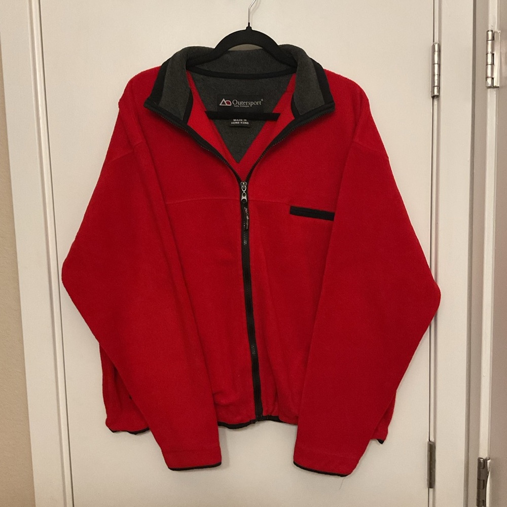 Red Fleece Jacket with Black Trim